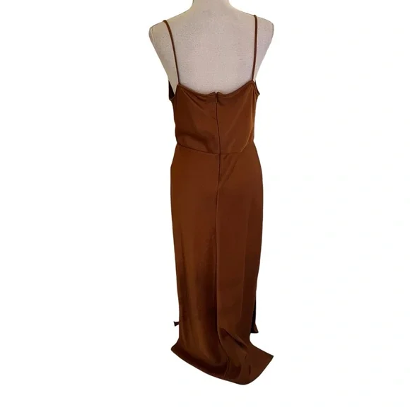 Anthropologie Sachin & Babi Copper Satin Charmeuse "Cali" Cowl Neck Slip Dress - Picture 9 of 13